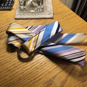 J. Crew Tie Belt size S/M Cream Blue Purple Orange Black diagonal striped